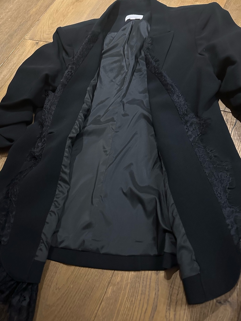 Cinq a Sept Black Asymmetric Lace-Trim Blazer - Picture 7 of 16